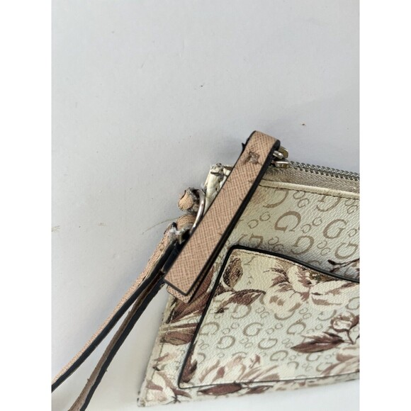 Guess Large Floral Wristlet Clutch Wallet White Tan Floral - Picture 5 of 14